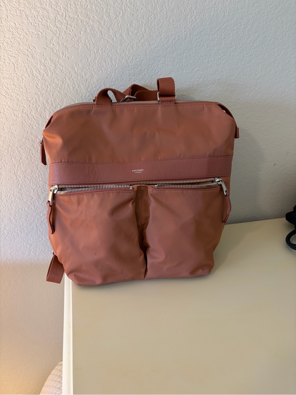 Kinoko Terracotta Nylon Backpack with Front Zip Compartments